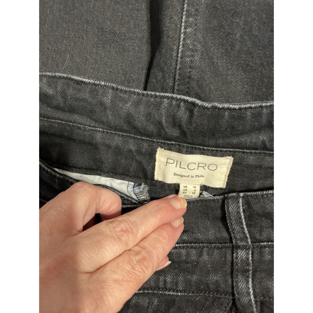 Pilcro Black Denim Midi Skirt Asymmetrical Crossover Waist High Rise Sz 30/6 - Picture 3 of 13